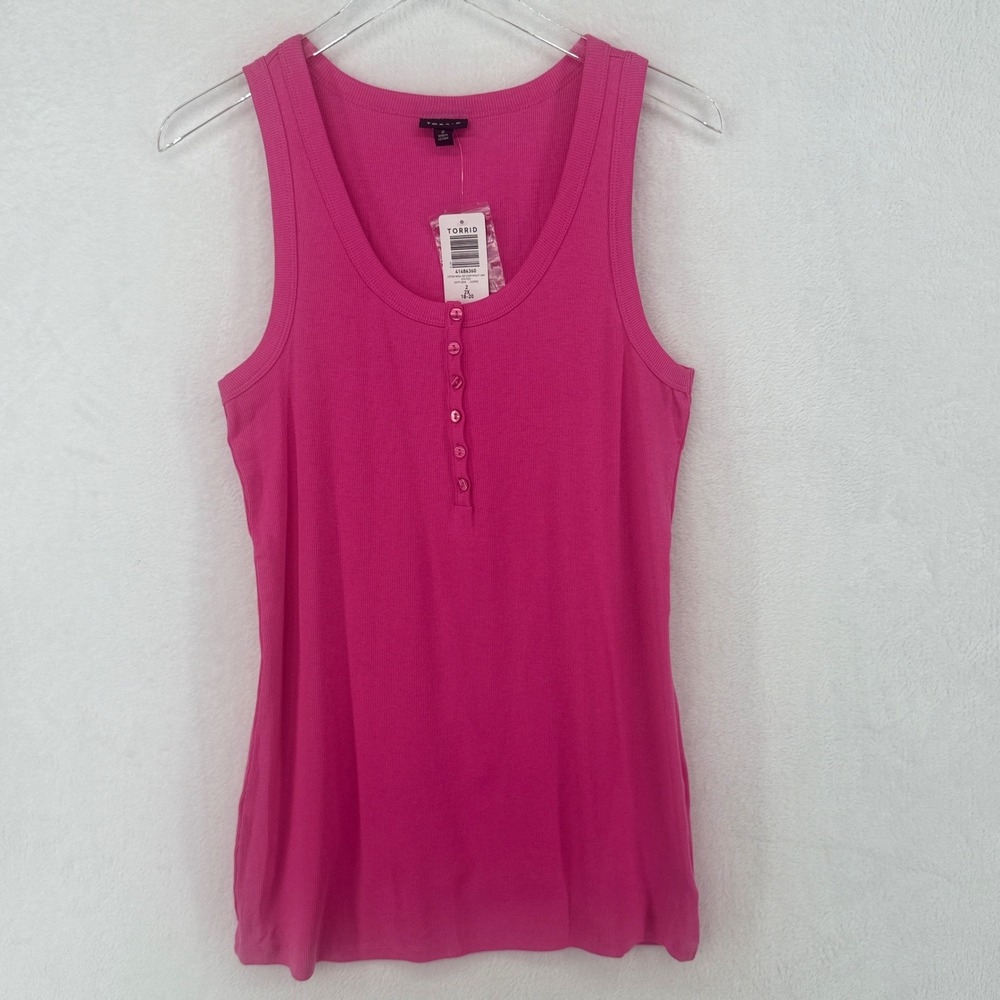 Torrid Tank Top Womens 2X Pink Ribbed Henley Scoop Neck Sleeveless Cotton Modal